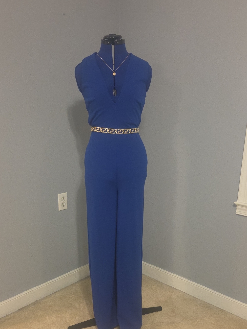 Lulu's Royal Blue Sleeveless V-Neck Wide-Leg Jumpsuit